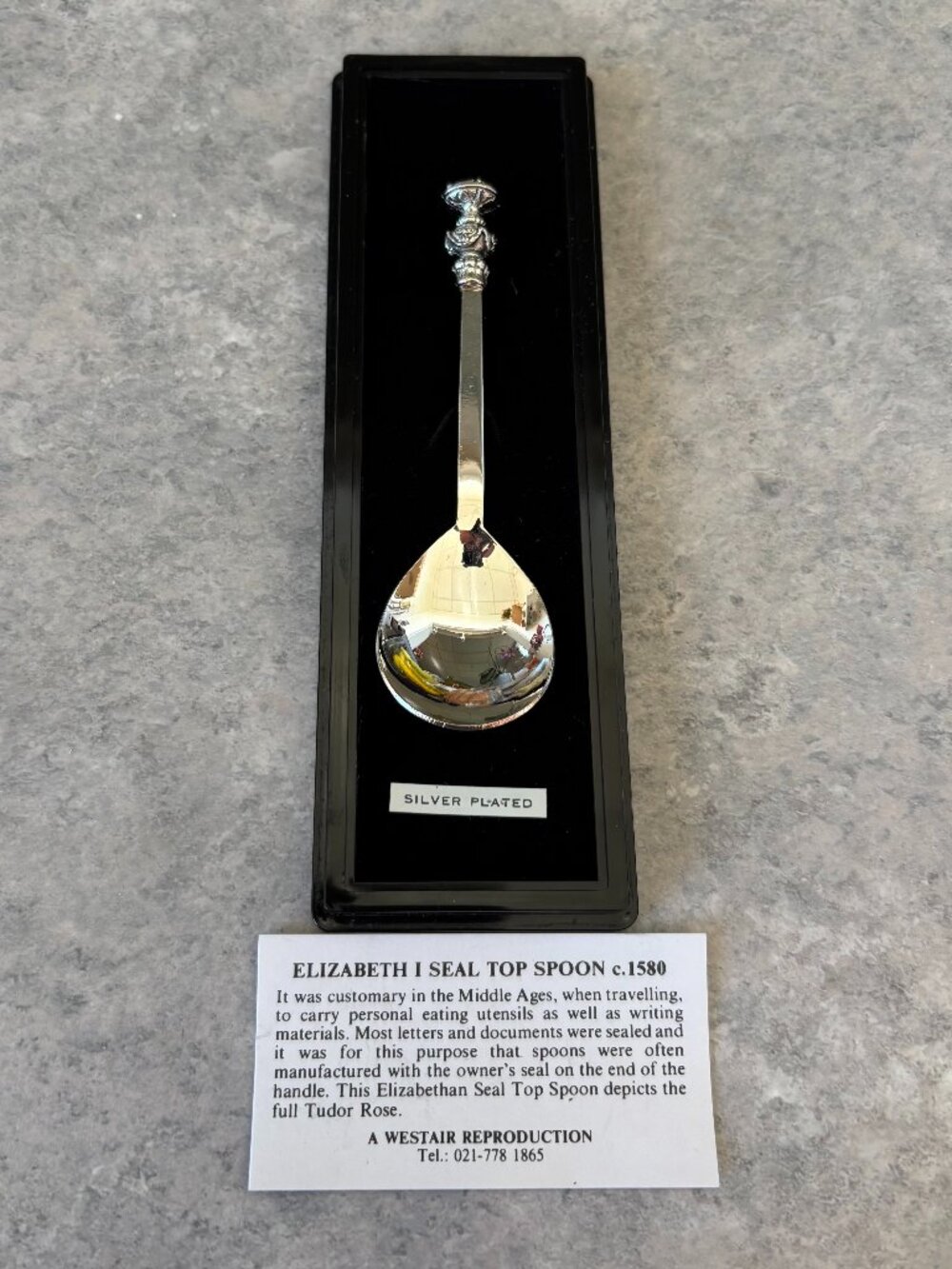 Vintage Silver Plate Elizabeth I Tudor Rose Seal Top Souvenir Spoon, Westair